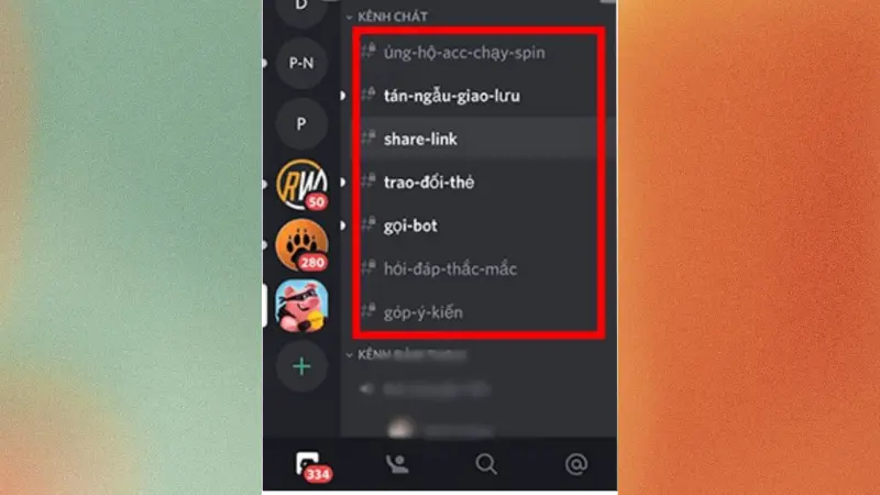 Các kênh chat trong nhóm Discord gồm kênh share-link chia sẻ link nhận spin