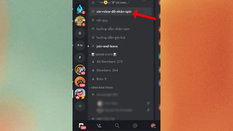Danh sách kênh của nhóm Discord chia sẻ link spin Coin Master, kênh xin role để nhận spin